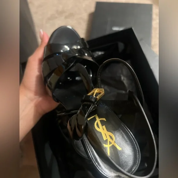 $1150 Sz 36-6 YSL Yves Saint Laurent black Patent Leather Platform Tribute Heel - Picture 5 of 10